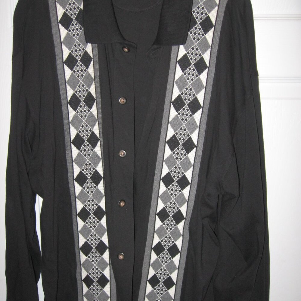 Structure Geometric Pattern Button Front Sweater … - image 1